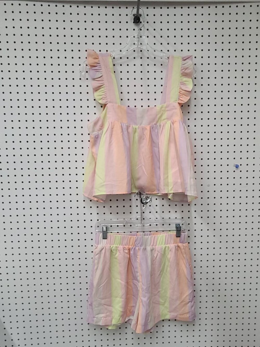 Pastel Striped Ruffle Tank Top & Shorts Two-Piece Set By Karlie